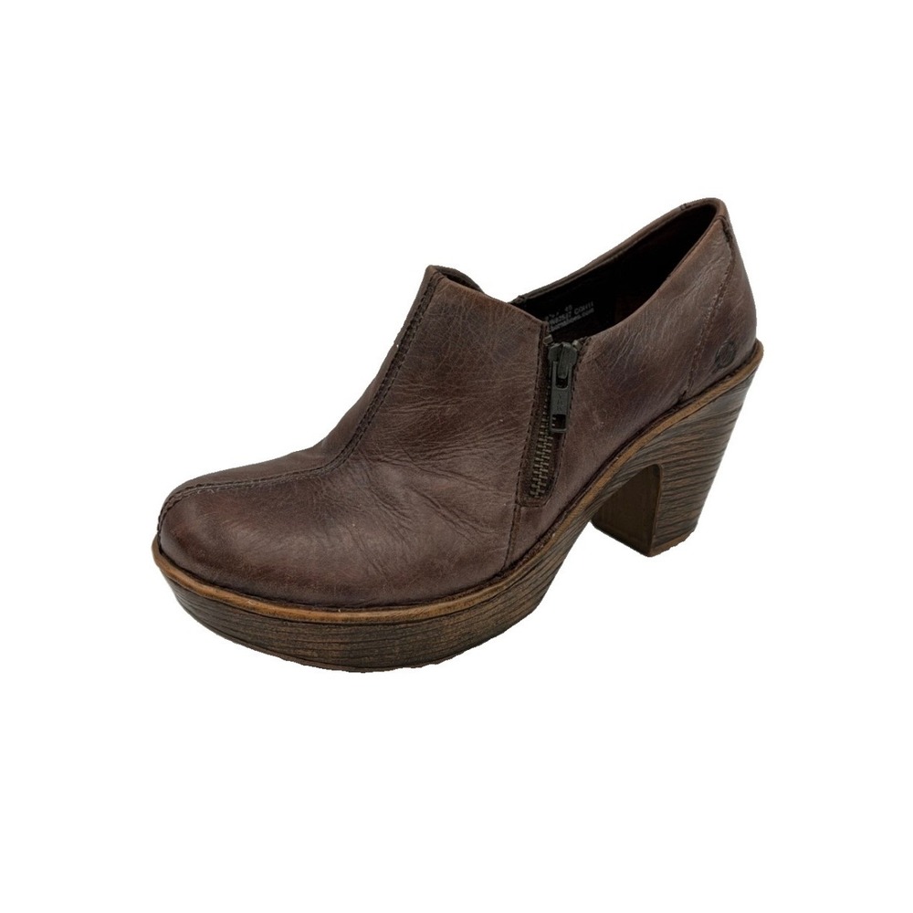 Born Famke Brown Leather Platform Ankle Bootie 8.5 Heels Boho Earthy Chunky Fall